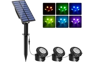 ‎T-SUN T-SUN Solar Pond Lighting RGB Solar Underwater Spotlight LED Pond Light with IP68 Waterproof RGB Colour Changing Landscape Light Garden Lighting for Garden, Patio, Tree (3 Set)
