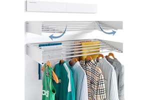 Marctani Tendedero Extensible Pared Ahorra Espacio - Tendederos Plegables ANTIOXIDANTES Interior o Exterior - Tendal Plegable Resistente 24 Pinzas - Tenderete de Ropa (Blanco, 80 CM)