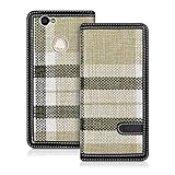 kwmobile Hülle für Huawei Nova - Bookstyle Case Handy Schutzhülle Textil mit Kunstleder - Klapphülle Cover Stoff Kariert Design Beige Weiß Schwarz - 