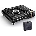 LIPSA ENTERPRISE Camping Stove with Carrying Case Portable Propane or Butane Stove Dual Fuel Gas Stove Automatic Ignition Indoor Outdoor Cooking Camp Stove for Picnics Hiking Fishing BBQ