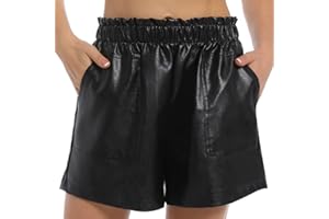 Everbellus Vita Alta Pantaloncini Pelle Shorts con Tasca per Donna