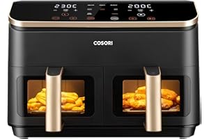 COSORI Friggitrice ad Aria Doppio Cestello Digitale, 8,5L Grande Capacità, Funzione 8 in 1, 35-230°C, Finestra, con Ricette Online, CAF-R903, Oro