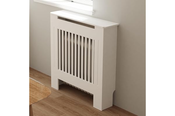 FATIVO Cache-radiateur haut - En bois à lamelles verticales - 101 x 78 x 19 cm - Blanc - En MDF laqué - Style maison de campagne - Pour chambre à coucher, salon, bureau