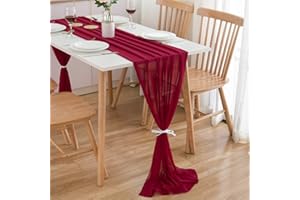 CHUQING Camino de mesa de gasa para decoración de mesas de boda, 3 m, rojo burdeos, lavable