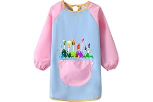 HSLXBY Malschürze Kinder,Wasserdicht Malkittel,Malschürze Mit Langen Ärmeln Für Kinder,Bastelschürze Mit Große Taschen,Geeignet Für Handwerk,Malen,Backen,Kochen