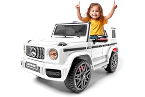 ATAA Mercedes G63 AMG 12v - Blanco- Coche eléctrico para niños Todo tereno con batería 12v, con Mando para Padres, música y Luces. Coche a batería Estilo Todo Terreno con Muchos Extras