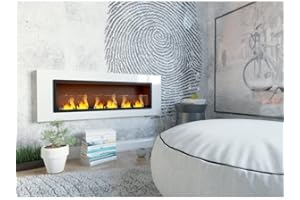 Bioetanolo camino Dugez Italia parete 96 bianco 110 cm con 6 bruciatori inox e vetro frontale Prodotto in Italia