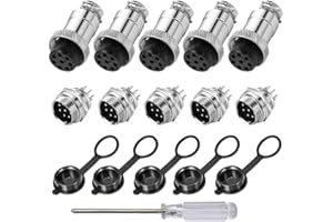 Aiqeer 5 Pezzi 8-Pin GX16 Connettore Aviazione, 16 mm Connettore Aviazione Metallo, 5A Connettore Aviazione Maschio Femmina, con Cappuccio in Gomma e Cacciavite a Croce