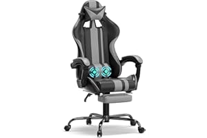 Soontrans Sedia da Gaming Massaggiante, Ergonomico Sedia Gaming con Supporto Lumbare Massaggio Vibratorio & Poggiapiedi & Poggiatesta, Poltrona da Gaming per Youtube Livestreaming Xbox (Grigio)