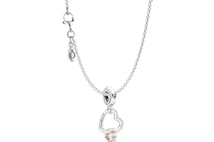 Pandora Collar de plata de ley 925 con colgante de corazones, joya elegante, bonito juego de regalo para mujeres de moda, 75252, 45cm, Cristal, No es una piedra preciosa