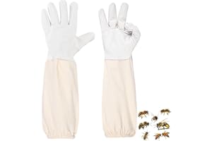GVPOELR Guanti da Apicoltore,1 Paio di Guanti da Apicoltura in Pelle di Capra, Guanti da Apicoltura per Professionisti, Forniture per Apicoltura Antiforatura, Maniche Lunghe Ventilate, Polsini Elastici