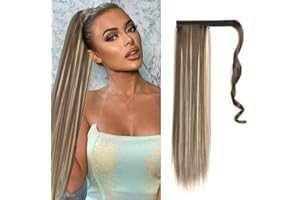 NOKDAL Coleta Postiza Pelo Natural Extensiones Coletas Postizas Largas Cola Postiza Coleta Pelo Natural Extension Coleta Postiza Larga Lisa Postizos para Coletas de Pelo Sintetico 55cm -marrón claro (105g)