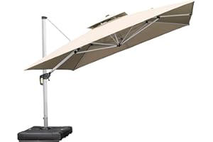 PURPLE LEAF Parasol Déporté 3.3 x 3.3 m Carré, Parasol De Jardin Extérieur Toit à Double Rotatif 360° avec Housse de Protection Luxueux, Kaki marron