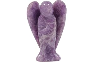 Lovionus89 Natürlich Lila Lepidolit Engel Statue, 5 cm Handgeschnitzt Stein Heilung Kristall Tasche Figuren Dekoration