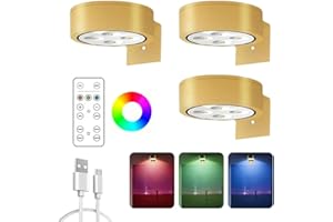KNUBBUF Luces Para Cuadros, Luz Inalambrica, Luces Para Cuadros De Pared, Lámpara De Cuadro LED Sin Cable, Lamparas Sin Cables Con Control Remoto, Brillo Ajustable Y Temporizador (Dorado 3colores, 3Pcs)
