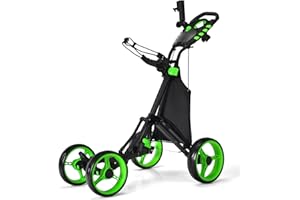 LIFEZEAL Carrello da golf leggero con 4 ruote, carrello da golf pieghevole con borsa, freno a pedale e maniglia regolabile, 110 x 65 x 100 cm