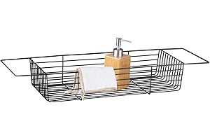 Navaris Vassoio Vasca da Bagno in Metallo - Cestino Portaoggetti 70x20x10cm - Mensola Porta Oggetti - Scaffale Organizer Porta Saponi - Tavolino Nero