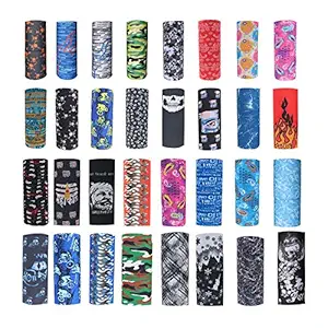 Dollit Unisex Headwear Headband Head Wrap UV Resistence Sports Bandana Magic Scarf Face Mask (Assorted Color and Design) Pack of 10, multi color, free size (HWB-003)