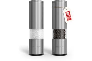 ‎LARS NYSØM LARS NYSØM Młynek do soli i pieprzu 2 sztuki Ręczny z regulowanym ceramicznym młynkiem od gruboziarnistego do drobnego I Zestaw młynków do przypraw (2 sztuki) (Stainless Steel)