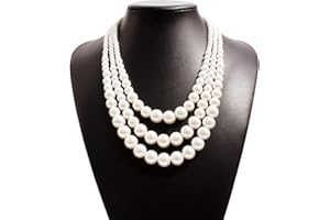 JKJF 1920s Perlen Halskette Multi Schichte Perlen Kette 3 Reihen Perlen Halsband Elegant Modische Imitation Perlen Kette Retro Fasching Kostüm Zubehör für Frauen und Mädchen