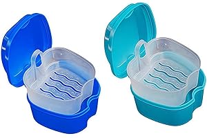 Heanvmyss Caja de Baño para Dentaduras Postizas,2 Piezas Caja de Retenedor,Estuche para Dentadura Postiza de Viaje,Almacenamiento de Dientes Falsos para Remojo Limpieza(Azul)