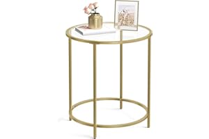 ‎VASAGLE VASAGLE Beistelltisch rund, Kleiner Couchtisch, Glastisch, mit Oberfläche aus Hartglas und Metallgestell, Nachttisch, Sofatisch, Balkon, metallisches Gold-transparent LGT20G