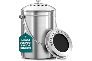 Premium kvalitet kompostbehållare i rostfritt stål 1,3 gallon, inkluderar kolfilter - Utopia Kitchen