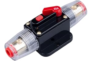 KEPLE 60 AMP Circuit Breaker 60A Inline Fuse Holder Inverter Block DC 12V-24V Volt Manual Reset for Car Automotive Marine Boat Audio Solar System Protection