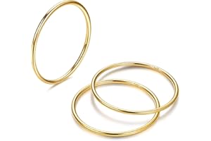Diamday 1mm 14K Plaqué Or Anneaux Empilables pour Les Femmes en Acier Inoxydable Plaine Mince Anneau Or Simple Pinky Pouce Déclaration Bande Anneaux