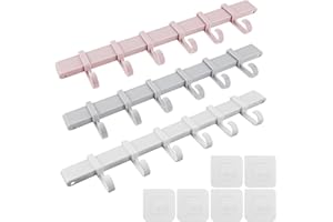 BREANIFULL 3 Pezzi Porta Utensili da Cucina, Appendi Mestoli da Cucina - Barra Portautensili Cucina Adesiva,Barra Portautensili da Cucina con 6 Ganci Mobili per Porta Bagno Della Cucina,Weiß Rosa Grau