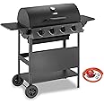 VonHaus Gas BBQ – Barbecue with x4 Gas Burners, Warming Rack, Fold Down Shelves, Temperature Gauge, Wheels, Large Cooking Grill & More – Barbeque that can Grill Meat, Fish & Vegetables
