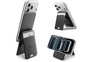 Spigen Slim Fold MagFit Porte-Cartes MagSafe avec Trépied, Support Réglable, Portefeuille Magnétique, 1 Fente Compatible avec iPhone 17 16 15 14 13 12 & Coques MagSafe, Pixelsnap pour Pixel 10 – Noir