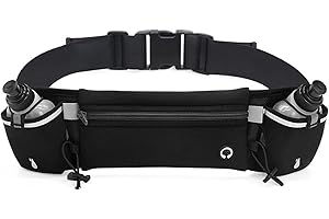 FADBUDS Running Belt with Water Bottles (2 x 175ml), Hydration Belt Waterproof Waist Pack Bag with Bottle Holder Phone Zipper Pocket, Adjustable Sports Waist Pouch for Cycling Fitness Training Hiking Exercise