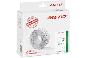 Meto Etichette per prezzatrici (26x16 mm, 2 linee, 12.000 pezzi, bianche, rimovibili, per Meto, Contact, Sato, Avery, Tovel, Samark, ecc.)