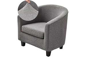 Highdi Tub Chair Cover 2 Piece, Jacquard Bucket Chair Covers Armchair Cover Club Armchair Slipcovers with Seat Cover | Stretch Removable Furniture Protector | Office Bar Reception -Dark Gray