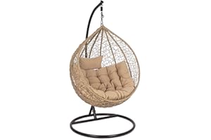 BRIGROS Estosa - Poltrona A Dondolo Sospesa Da Giardino, Struttura In Ferro, Diametro 108cm, Altezza 198cm, Sedia A Dondolo intrecciata, Dondolo Da Giardino Con Cuscini Ed Imbottitura In Poliestere