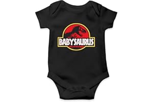 SMARTYPANTS Babysaurus Baby-Strampler – schwarzer Baby-Anzug, Weste, Grow-Body, Jurassic-Film, Kino, klassischer Retro-Dinosaurier, T-Rex, süßes Neugeborenes, passendes Geschenk (3–6 Monate, Black Pri