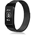 EzLife Stainless Steel Metal Bands for Charge 3/Charge 3 SE/Charge 4 Replacement Bands Compatible for Fitbit Charge 3/4/SE Men Women (small black)