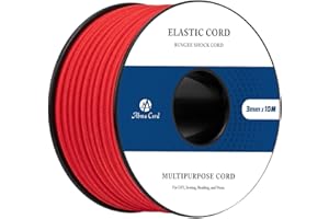 Abma Cord Cuerda Elástica 3mm x 10m Hilo Elástico Redonda Cordón Elástico Cuerda de Goma para Manualidades, Sombreros de Fiesta, Costura, Abalorios, Camping - Rojo