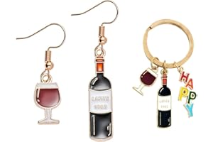 GTYHH 1 Paio di Orecchini per Bicchiere di Vino Rosso E 1 Portachiavi per Bicchiere di Vino Rosso, Orecchini Interessanti, Orecchini Creativi, Orecchini Carini