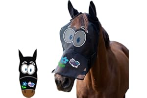 LTG PRO® Horse Pony Cob Fly Mask Net Veil Hood Full Face Cartoon Polyester Ears Nose Protection (Cartoon Big Eyes, Full)