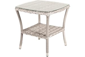 EDENJARDI Mesa de terraza auxiliar, Medidas 50x50x55 cm, Aluminio y ratán sintético plano color gris, Cristal templado de 5 mm, mesita accesorio de salón, complemento de terraza, mesa pequeña para patio