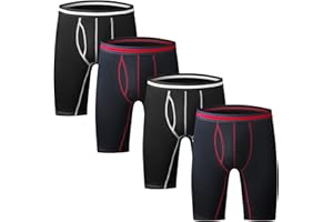 Nuofengkudu Pack of 3 & 4 Men's Long Leg Boxer Shorts Briefs Cotton Multipack Open Fly Pouch Sports Underpants Underwear Assorted