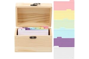 BIGKING Boîte à fiches en bois avec couvercle, 150 fiches de fiches, boîte de vocabulaire pour examens de langue, formation de vocabulaire et apprentissage quotidien