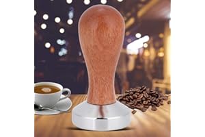 Atyhao Tamper à Café, Tamper Manuel à Poudre de Café en Acier Inoxydable de 49 Mm avec Accessoires de Cuisine à Poignée en Bois