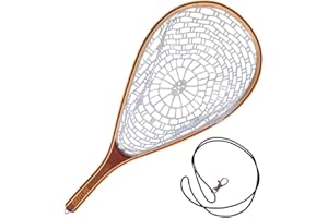 Goture Guadino per pesca a mosca, con clip magnetica, per pesca alla trota, in lega di alluminio/telaio in legno con rete in gomma morbida