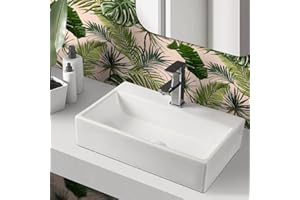 Inbagno Lavabo da appoggio Rettangolare con Foro Rubinetto, in Ceramica Bianca Lucida, Disponibile in Diverse Dimensioni (52x35)