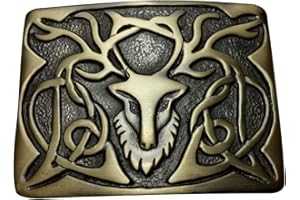 IMPERIAL KILT PRODUCTS Mens Scottish Kilt Belt with Buckle Stag Head Antique Silver Finish/Highland Kilts Dress Buckles Celtic Knot Matilice Made of Pewter