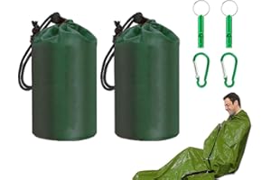 Anlising 2PCS Saco de Dormir de Supervivencia, Saco de Dormir Emergencia, con 2 Silbato + 2 Mosquetones, Saco de Supervivencia, Saco Térmico Emergencia, para Montaña, Cámping, Excursionismo (Verde)