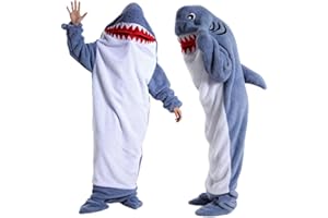 FARYODI Hai Sudadera Manta con Capucha S-XXL, Saco de Dormir con Capucha Shark, Mono de Franela Shark con Pies, Manta de Fanela, Regalo para Fiestas de Pijamas de Dibujos Animados